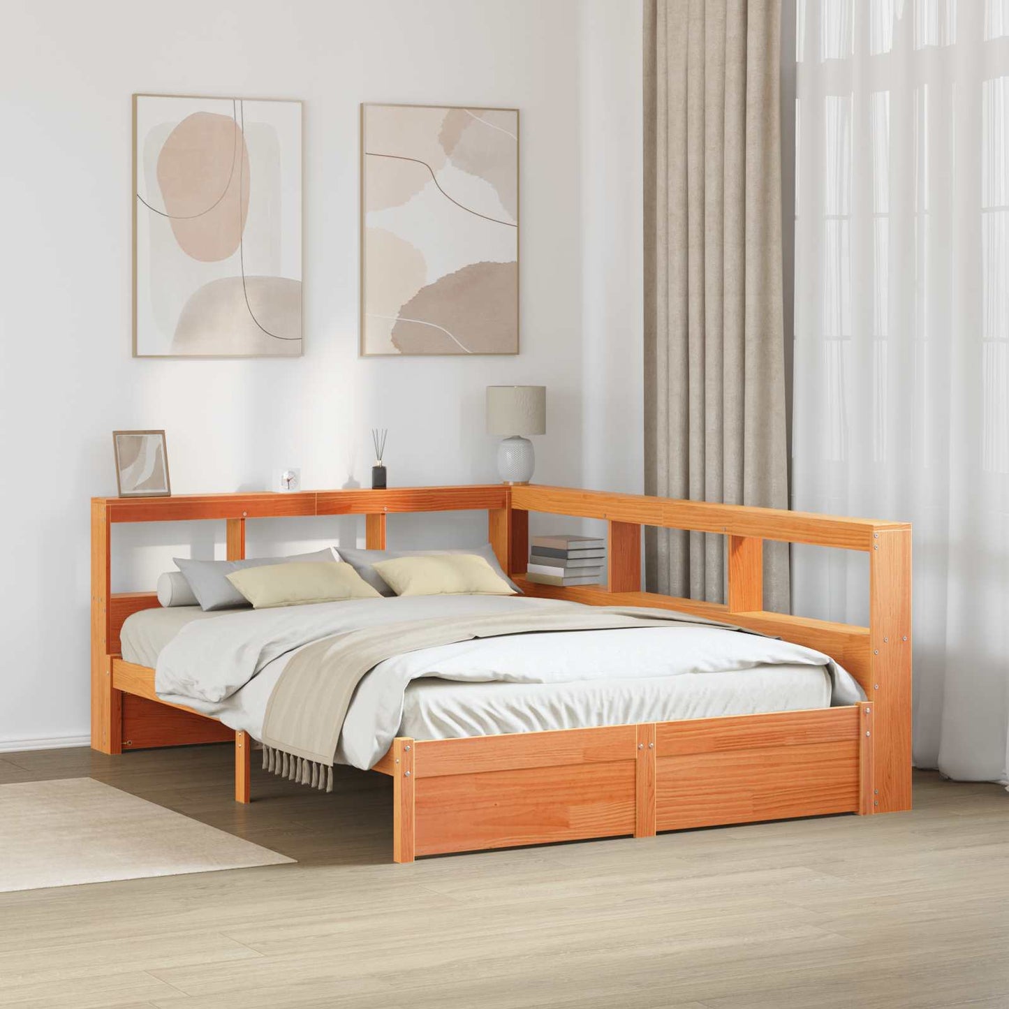 Bookcase Bed 2 pcs Wax Brown 200 x 140 cm Solid Pine Wood