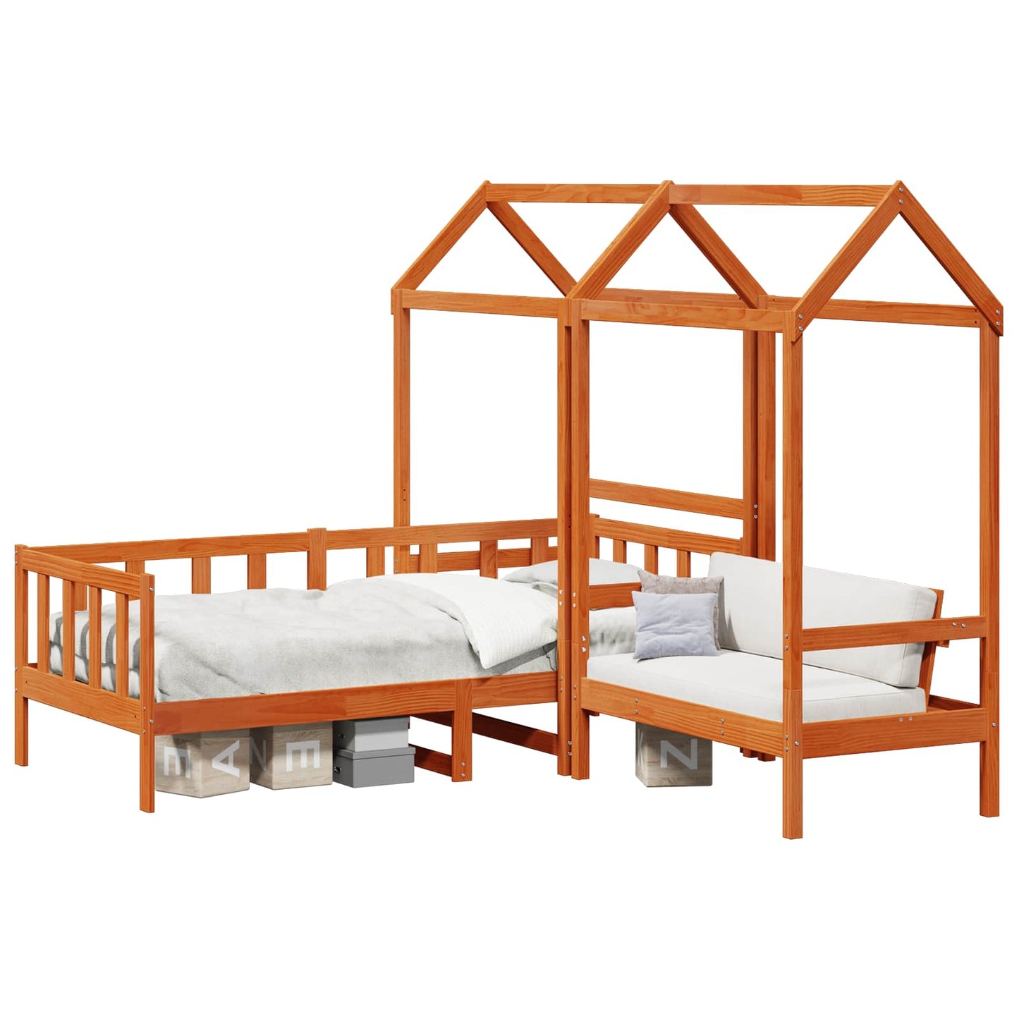 Day Bed Set 3 pcs Wax Brown Solid Pine Wood