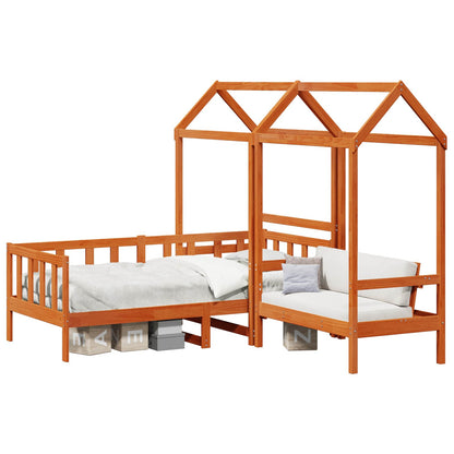 Day Bed Set 3 pcs Wax Brown Solid Pine Wood