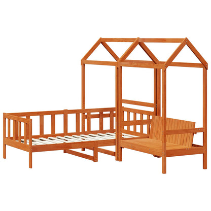 Day Bed Set 3 pcs Wax Brown Solid Pine Wood
