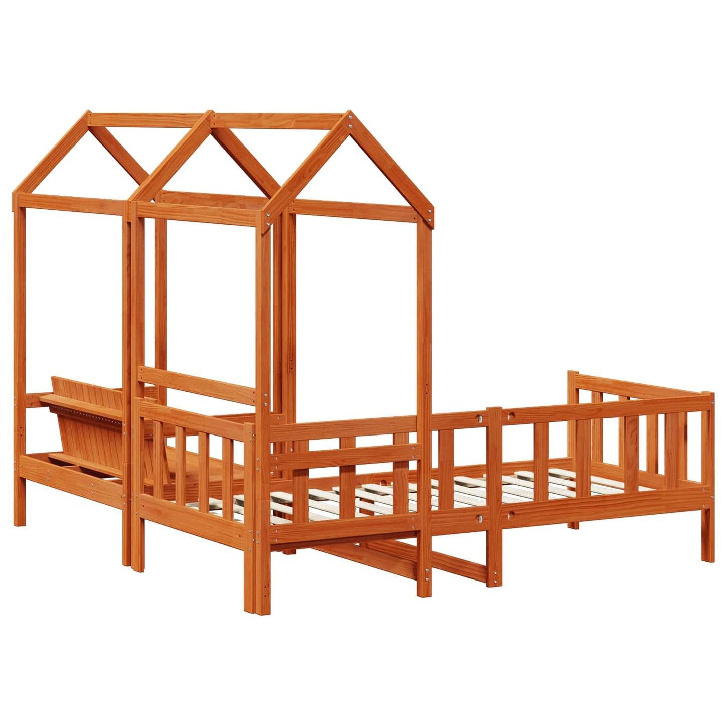 Day Bed Set 3 pcs Wax Brown Solid Pine Wood