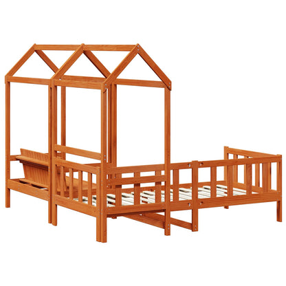 Day Bed Set 3 pcs Wax Brown Solid Pine Wood