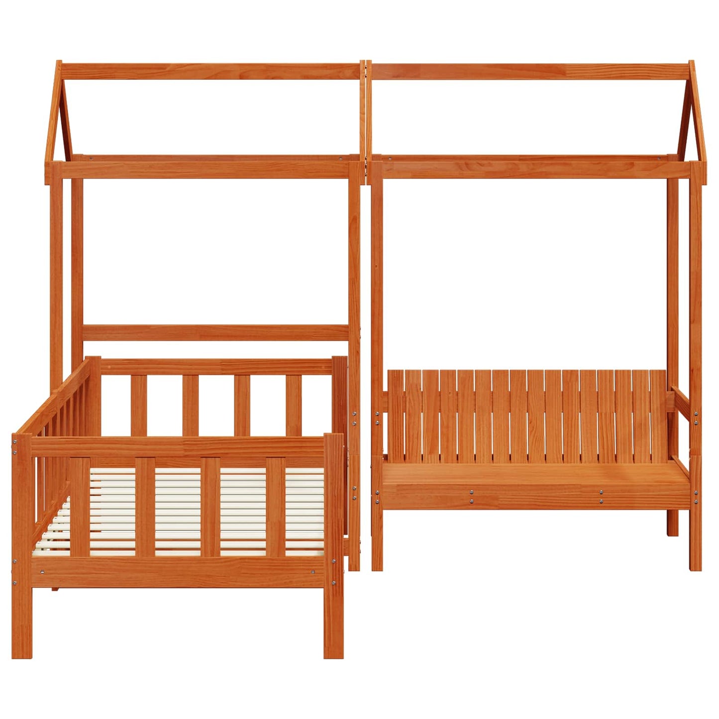 Day Bed Set 3 pcs Wax Brown Solid Pine Wood