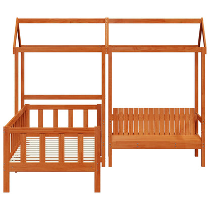 Day Bed Set 3 pcs Wax Brown Solid Pine Wood