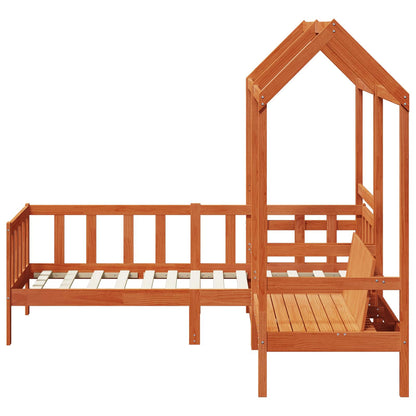 Day Bed Set 3 pcs Wax Brown Solid Pine Wood