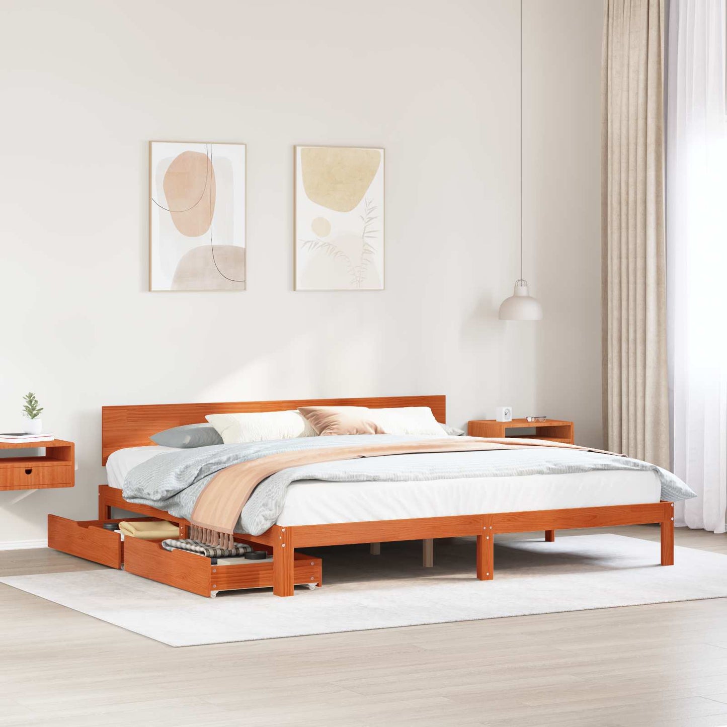 Bed Frame with Headboard Wax Brown 180 x 200 cm Solid Pine Wood