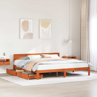 Bed Frame with Headboard Wax Brown 180 x 200 cm Solid Pine Wood