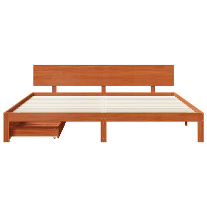 Bed Frame with Headboard Wax Brown 180 x 200 cm Solid Pine Wood