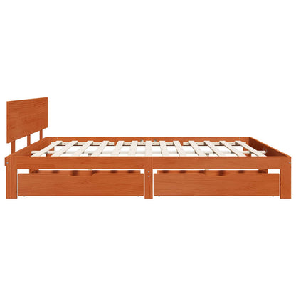 Bed Frame with Headboard Wax Brown 180 x 200 cm Solid Pine Wood