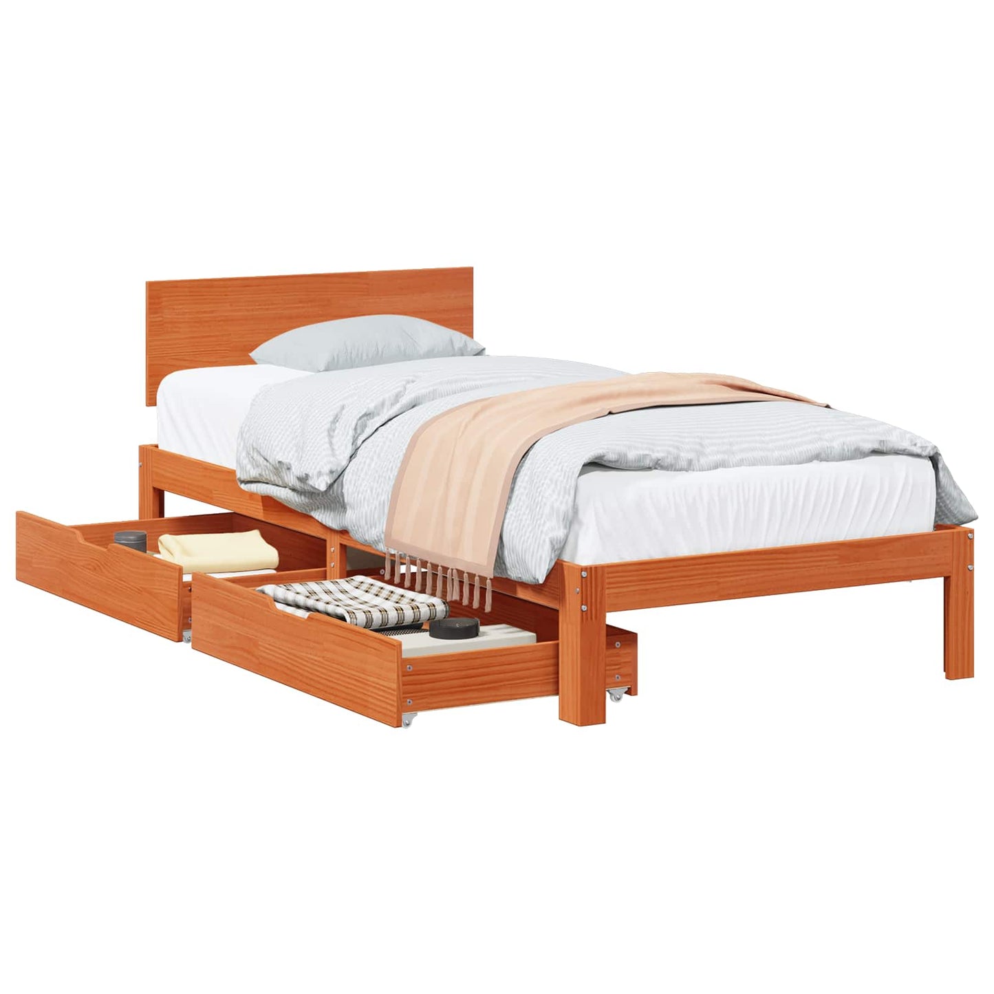 Bed Frame with Headboard Wax Brown 70 x 190 cm Solid Pine Wood