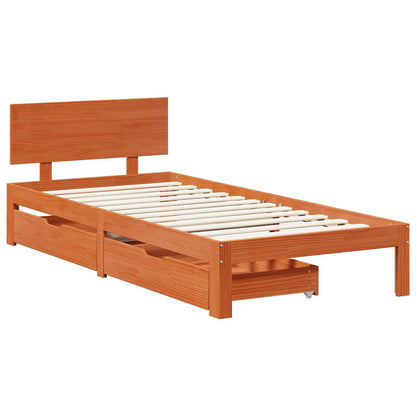 Bed Frame with Headboard Wax Brown 70 x 190 cm Solid Pine Wood
