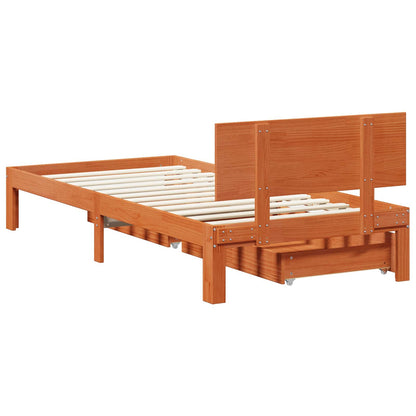 Bed Frame with Headboard Wax Brown 70 x 190 cm Solid Pine Wood