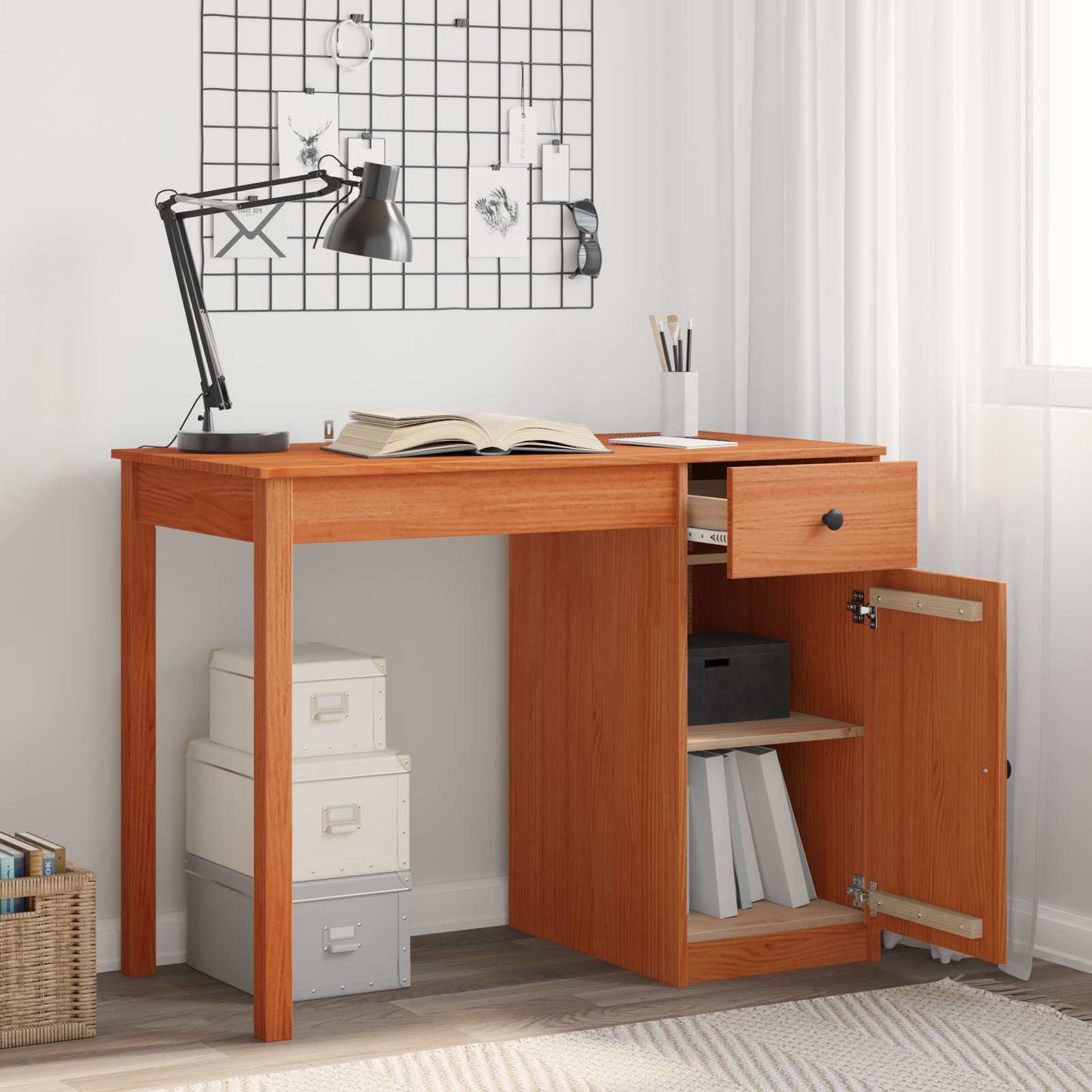 Desk with Drawer Wax Brown 100 x 50 x 74 cm Solid Pine Wood