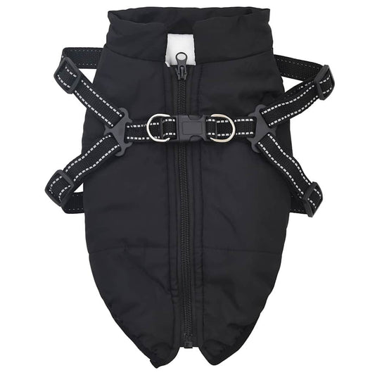 Dog Coat with Harness Black S Fleece and Polyester