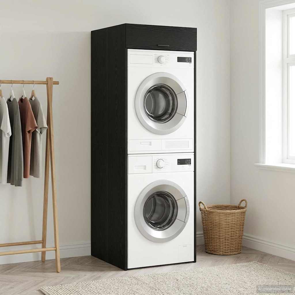 Wash Machine Cabinet with Storage Black Oak 67.5 x 68 x 200 cm