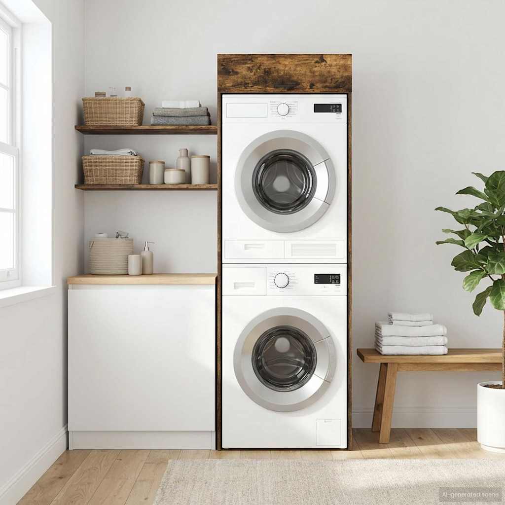 Wash Machine Cabinet with Storage Smoked Oak 67.5 x 68 x 200 cm