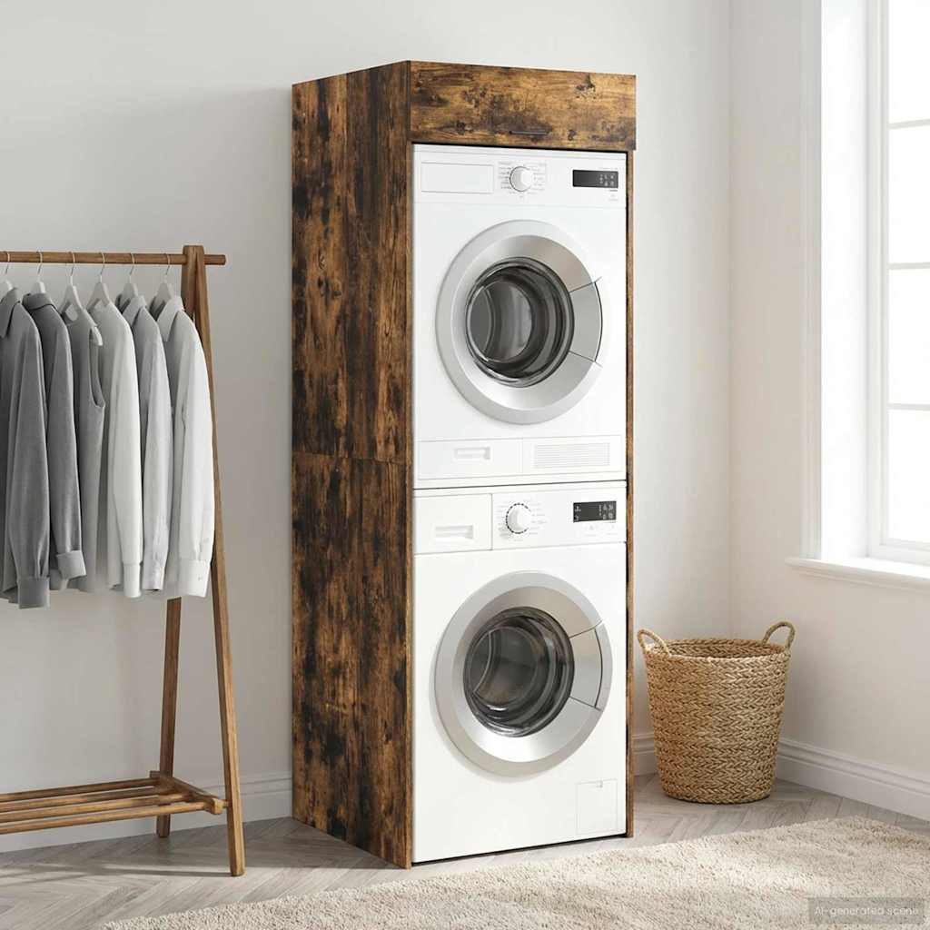 Wash Machine Cabinet with Storage Smoked Oak 67.5 x 68 x 200 cm