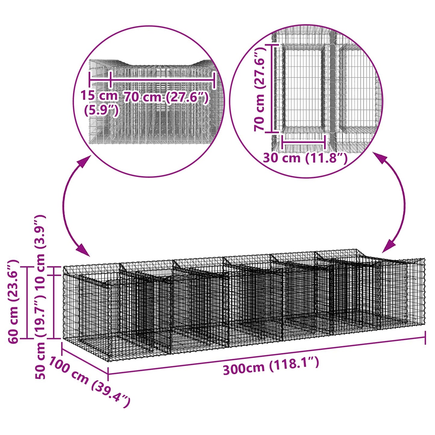 Gabion Raised Bed 2 pcs Silver
