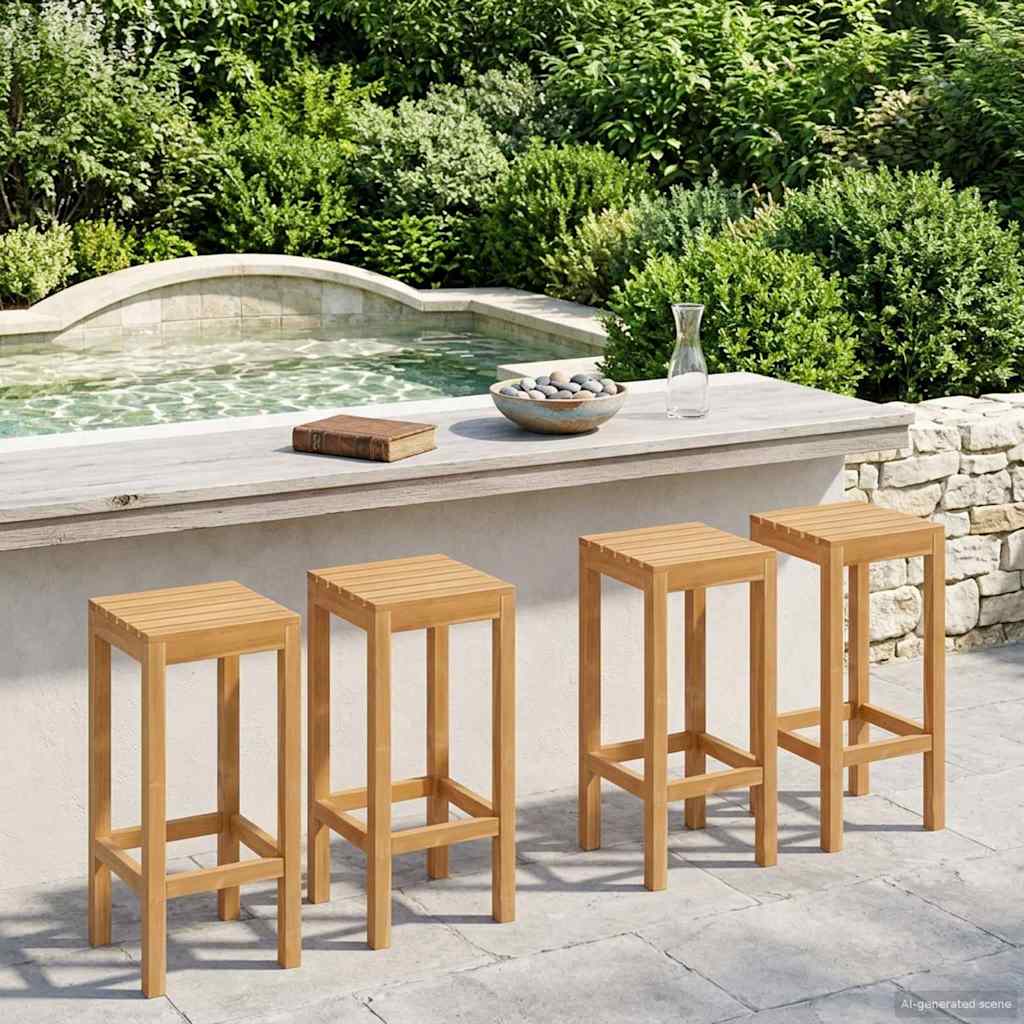 Bar Stool 4 pcs Natural Solid Teak Wood