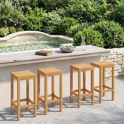 Bar Stool 4 pcs Natural Solid Teak Wood