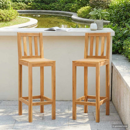 Bar Stool 2 pcs Natural Solid Teak Wood
