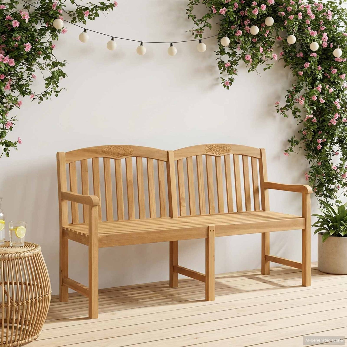 Handcarved Rose Bench 179.5 x 61 x 90 cm Solid Teak Wood