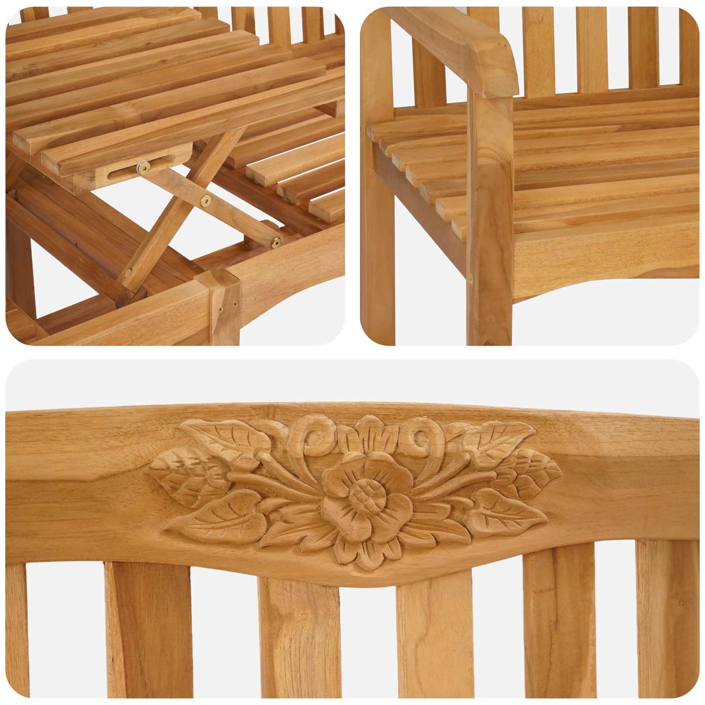 Handcarved Rose Bench 150.5 x 60 x 95 cm Solid Teak Wood