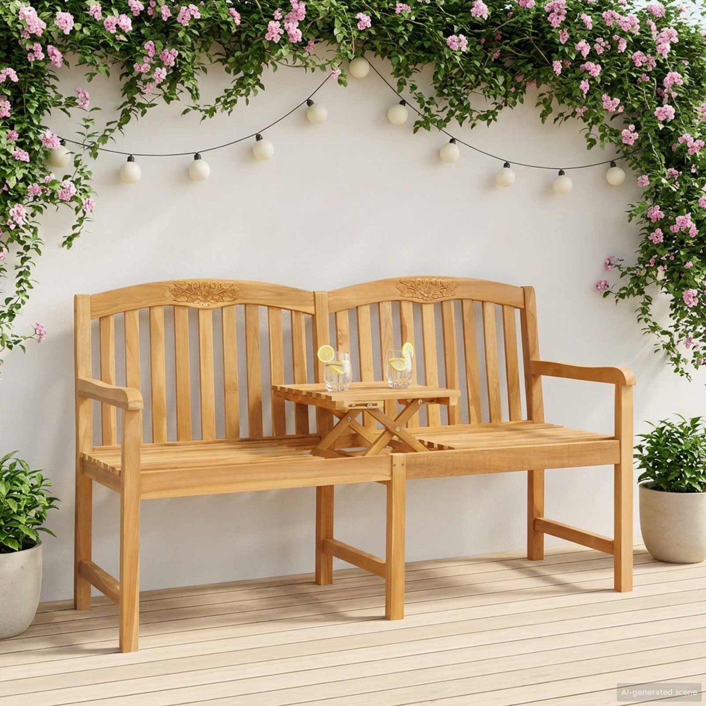 Handcarved Rose Bench 150.5 x 60 x 95 cm Solid Teak Wood