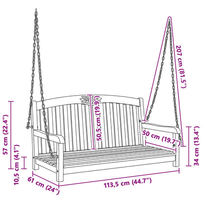 Swing Bench 114 x 61 x 61.5 cm Solid Teak Wood Natural