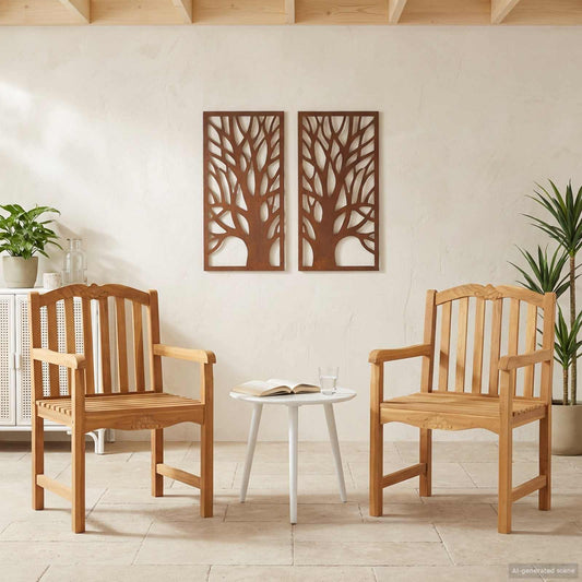 Handcarved Shell Chair 2 pcs Natural Solid Teak Wood