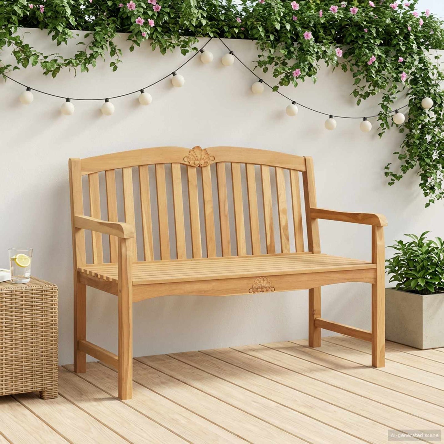 Handcarved Rose Bench 114 x 60 x 95 cm Solid Teak Wood Natural