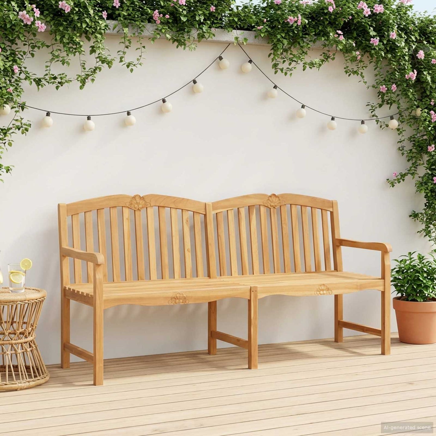 Handcarved Rose Bench 180.5 x 60 x 96 cm Solid Teak Wood