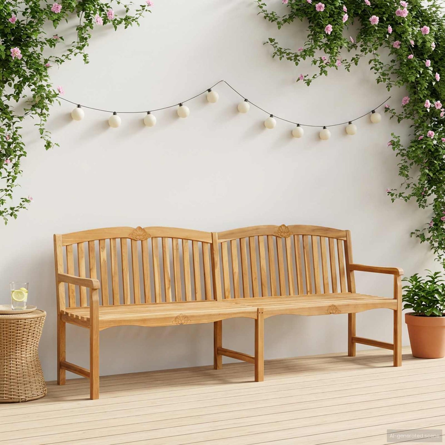 Handcarved Rose Bench 228 x 61 x 94.5 cm Solid Teak Wood