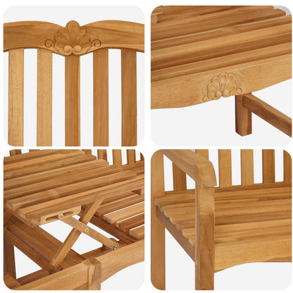 Handcarved Rose Bench 155 x 60 x 94 cm Solid Teak Wood Natural