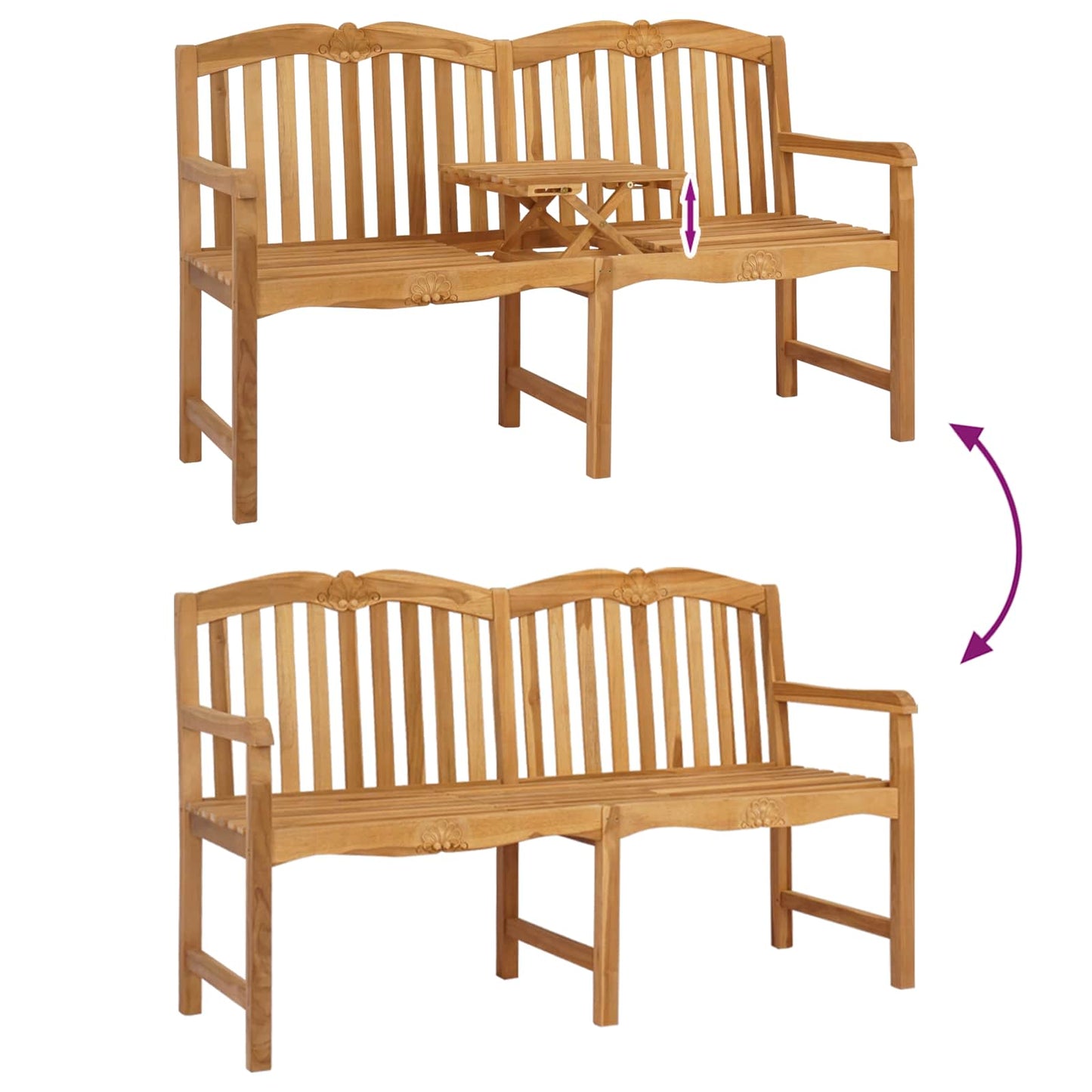 Handcarved Rose Bench 155 x 60 x 94 cm Solid Teak Wood Natural