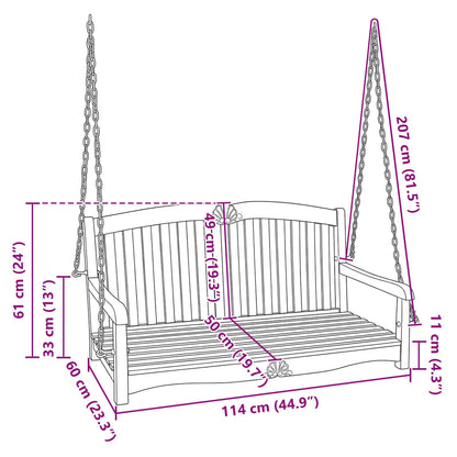 Swing Bench 114 x 60 x 60.5 cm Solid Teak Wood Natural
