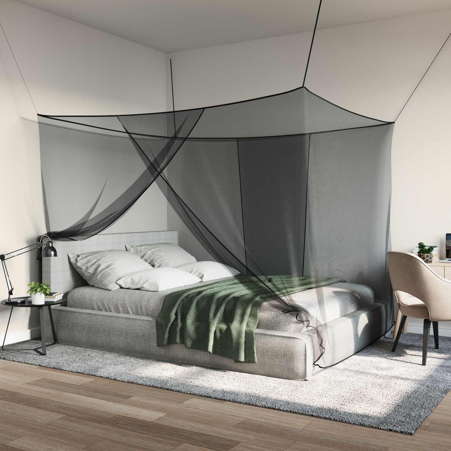 Mosquito Net for Bed 156 mesh Black 220 x 150 x 180 cm