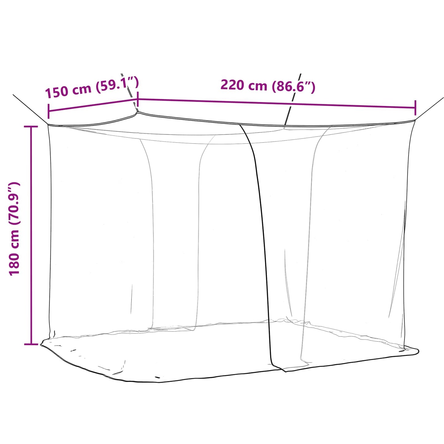 Mosquito Net for Bed 156 mesh Black 220 x 150 x 180 cm