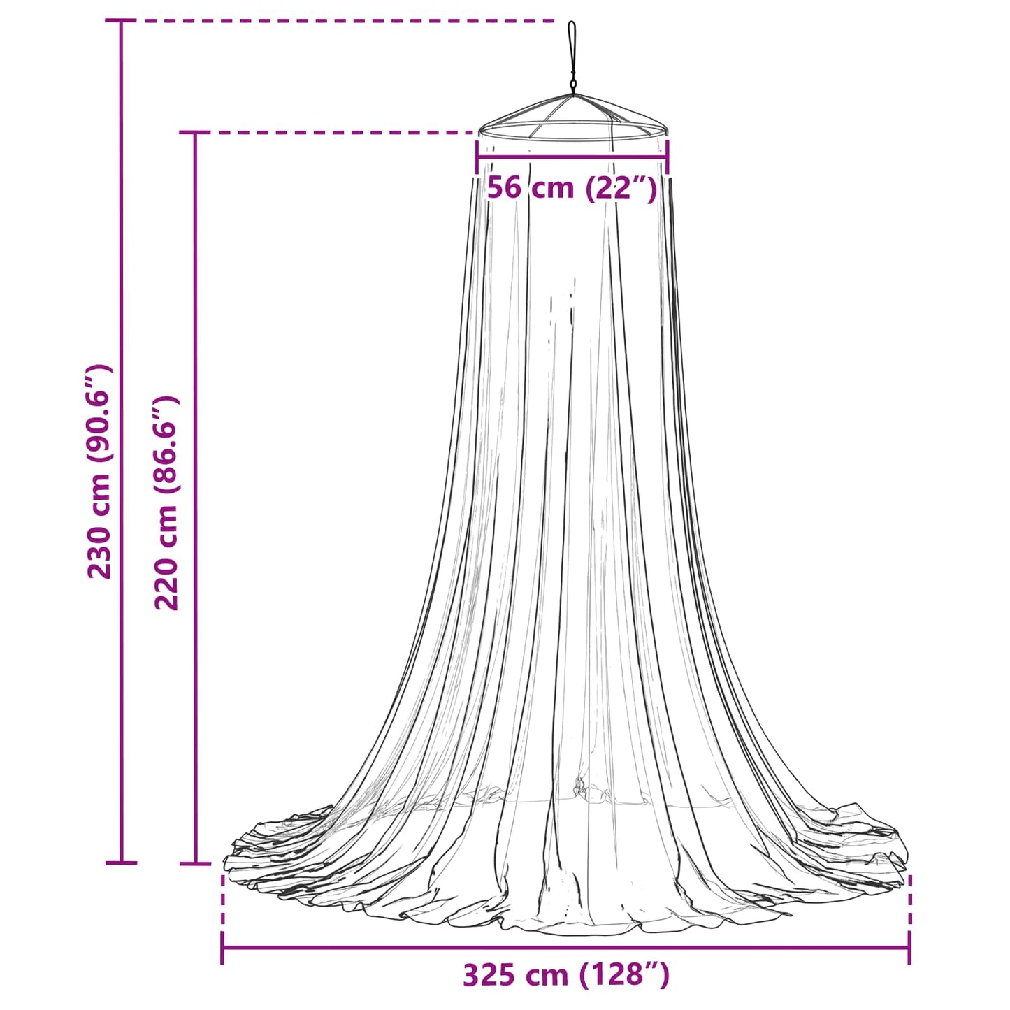 Mosquito Net for Bed 3 pcs 156 mesh Black ⌀56 x 220 cm