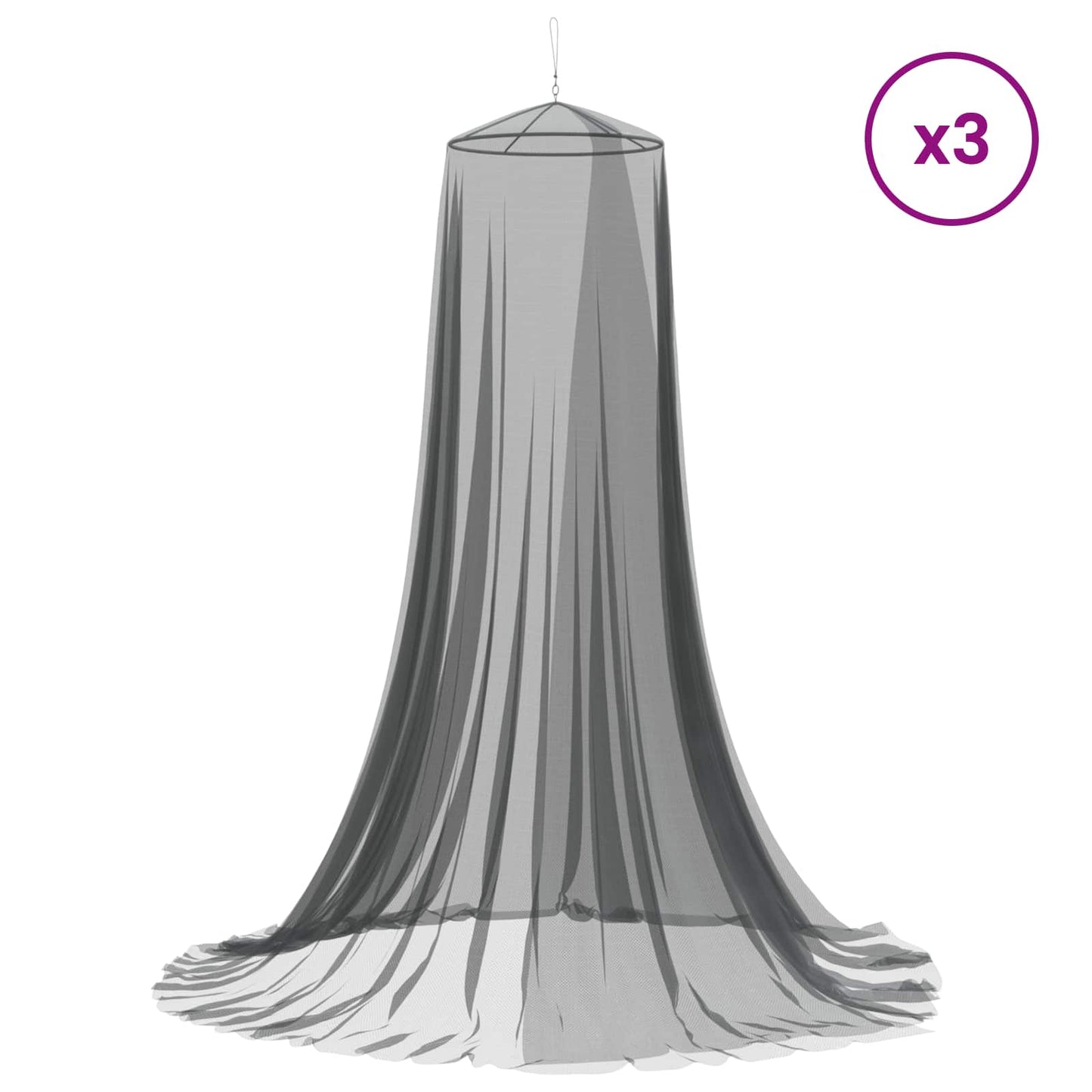 Mosquito Net for Bed 3 pcs 156 mesh Black ⌀56 x 220 cm