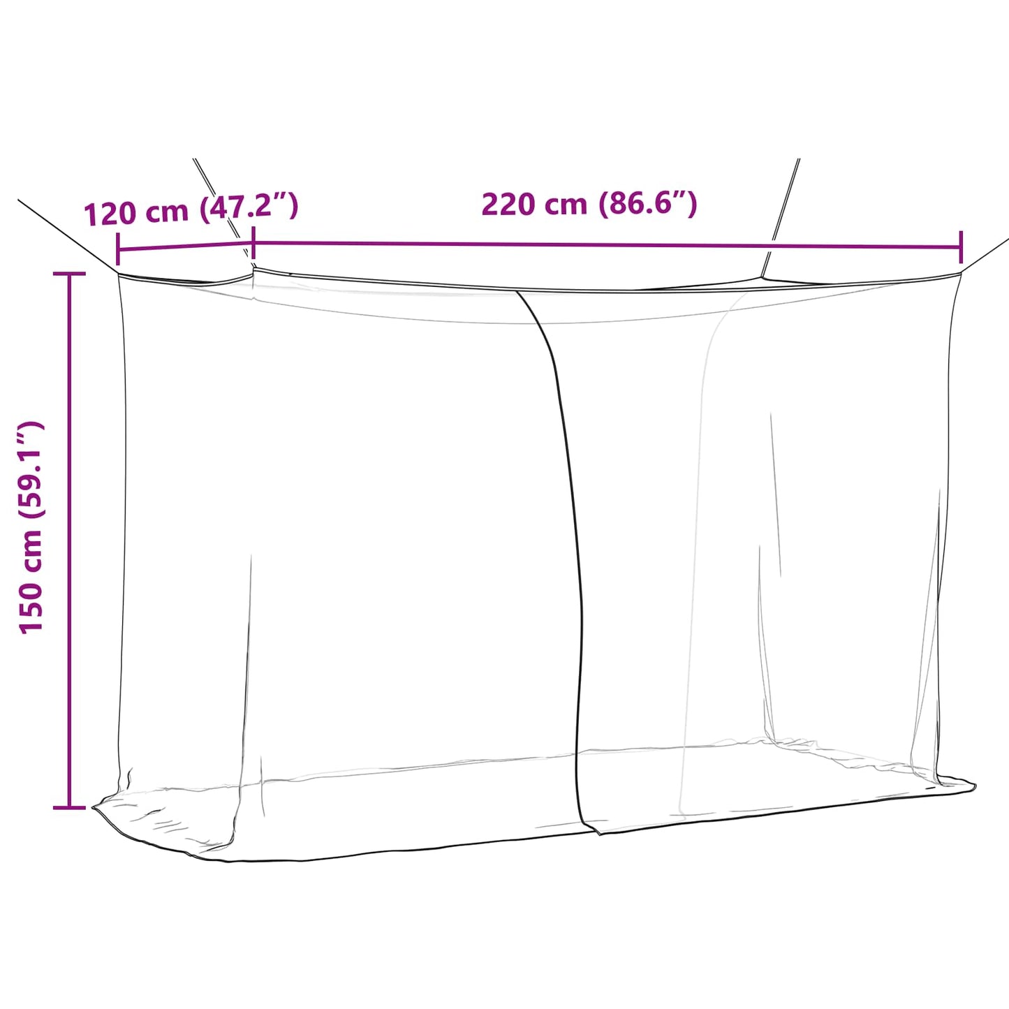 Mosquito Net for Bed 3 pcs 156 mesh Black 220 x 120 x 150 cm