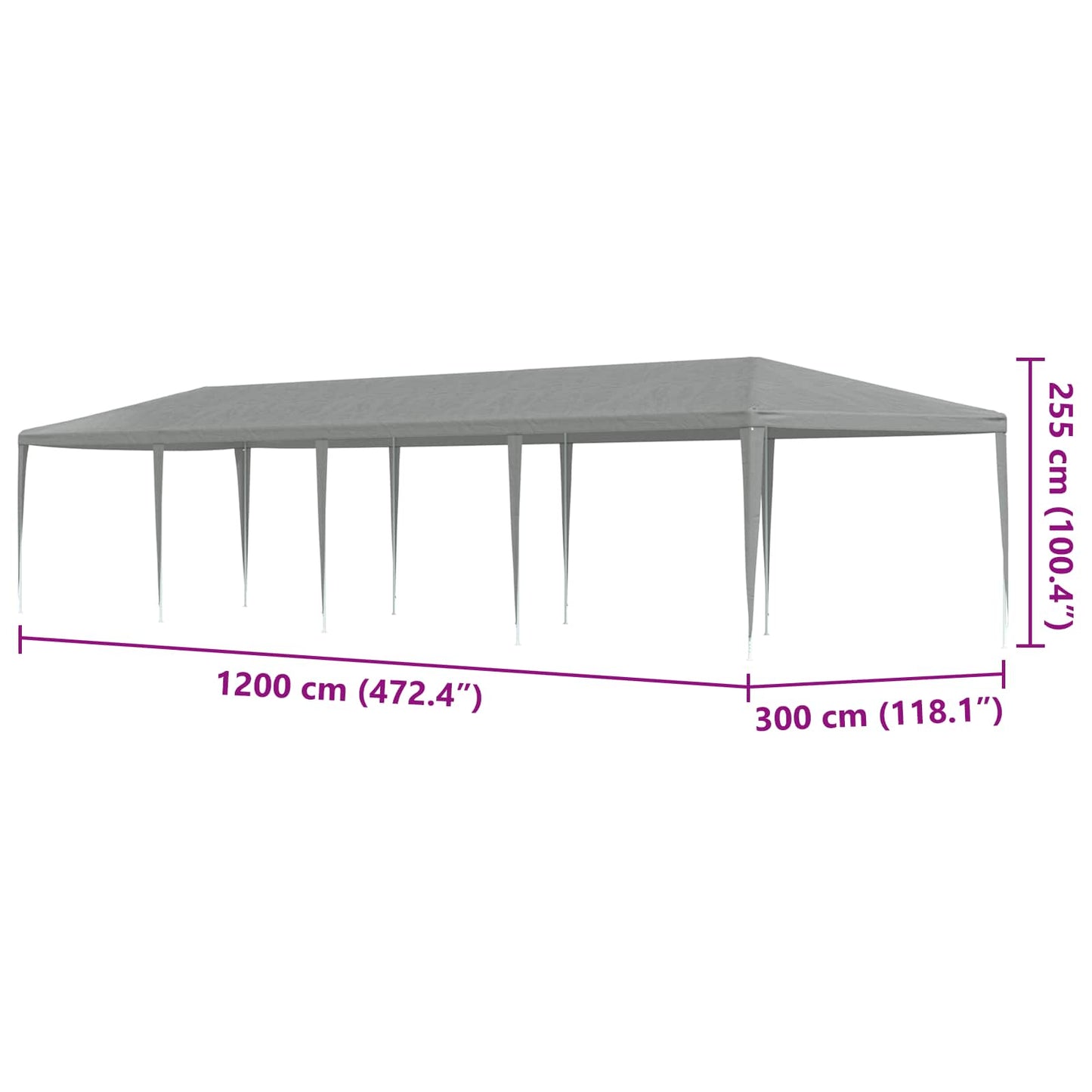 Party Tent Light Grey 1200 x 300 x 255 cm PE and Steel