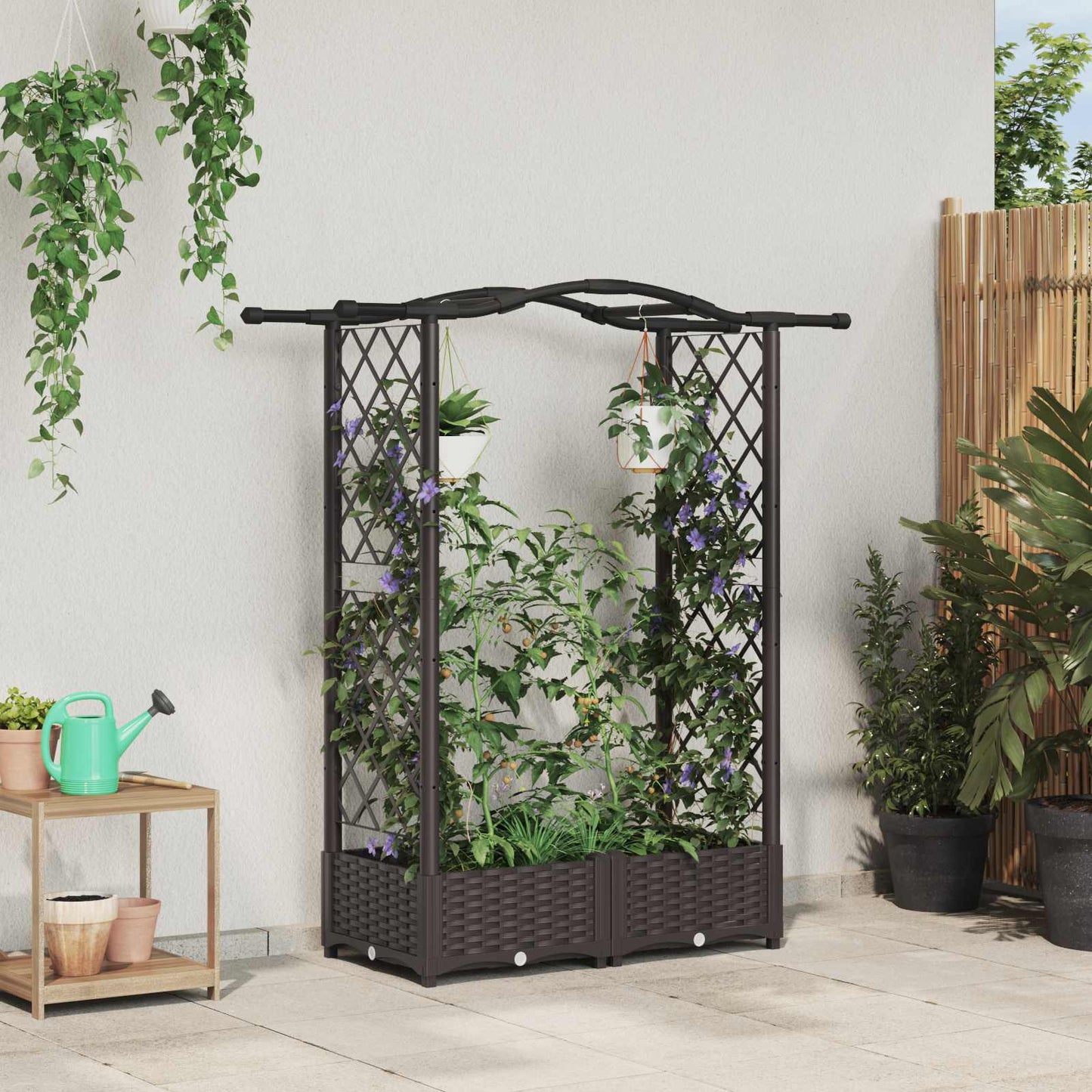Raised Bed with Trellis and Roof Brown 124 x 40 x 123 cm PP