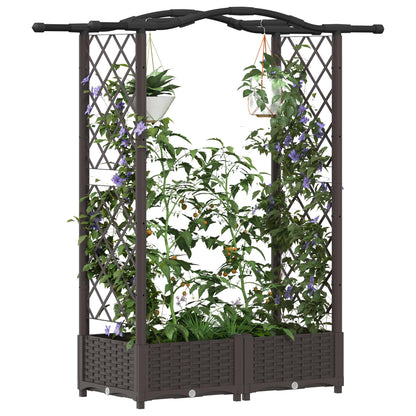 Raised Bed with Trellis and Roof Brown 124 x 40 x 123 cm PP