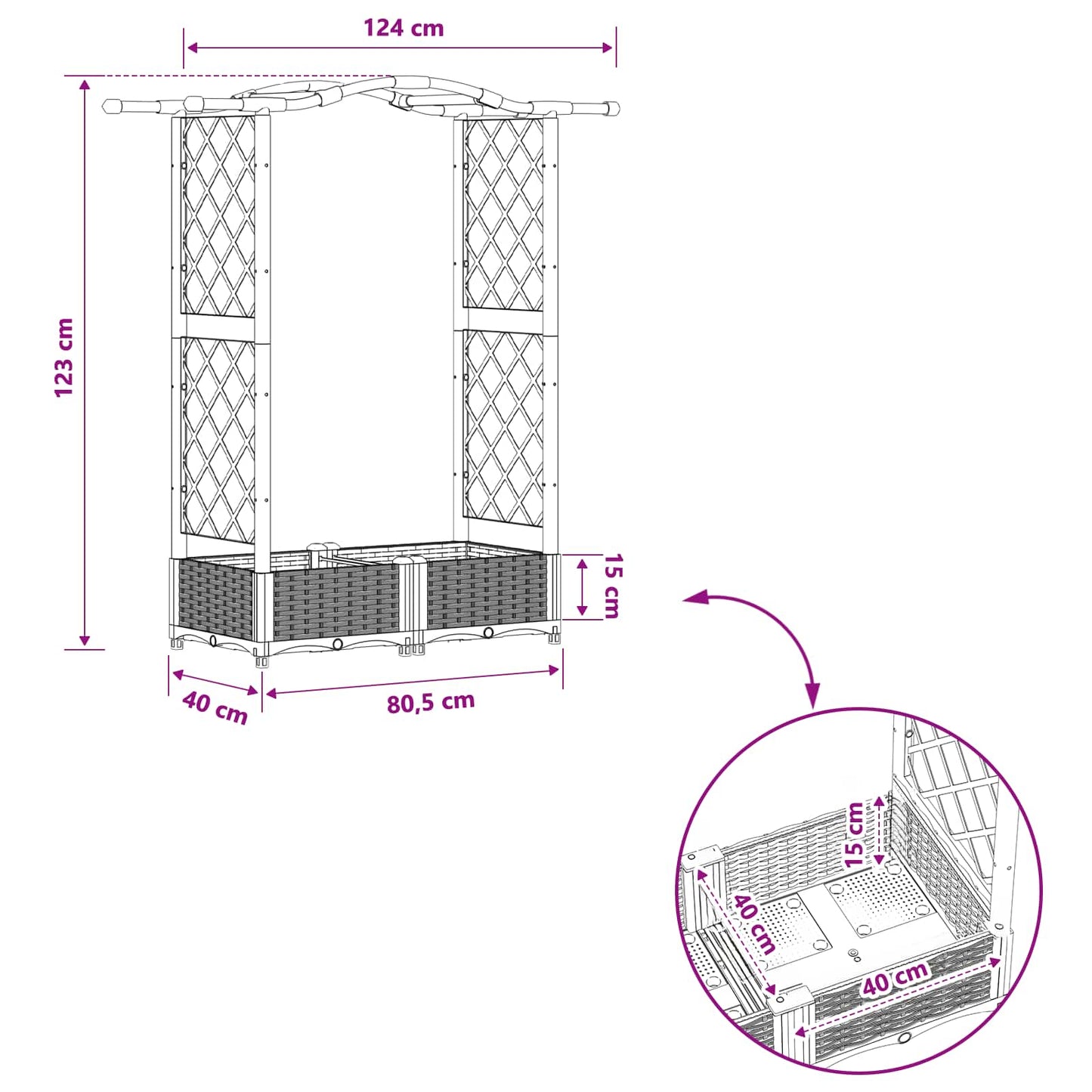 Raised Bed with Trellis and Roof Brown 124 x 40 x 123 cm PP