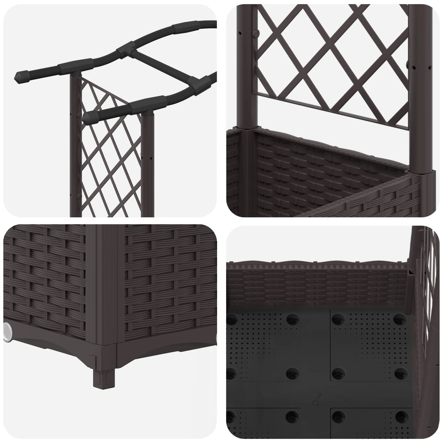 Raised Bed with Trellis and Roof Brown 169 x 40 x 123 cm PP