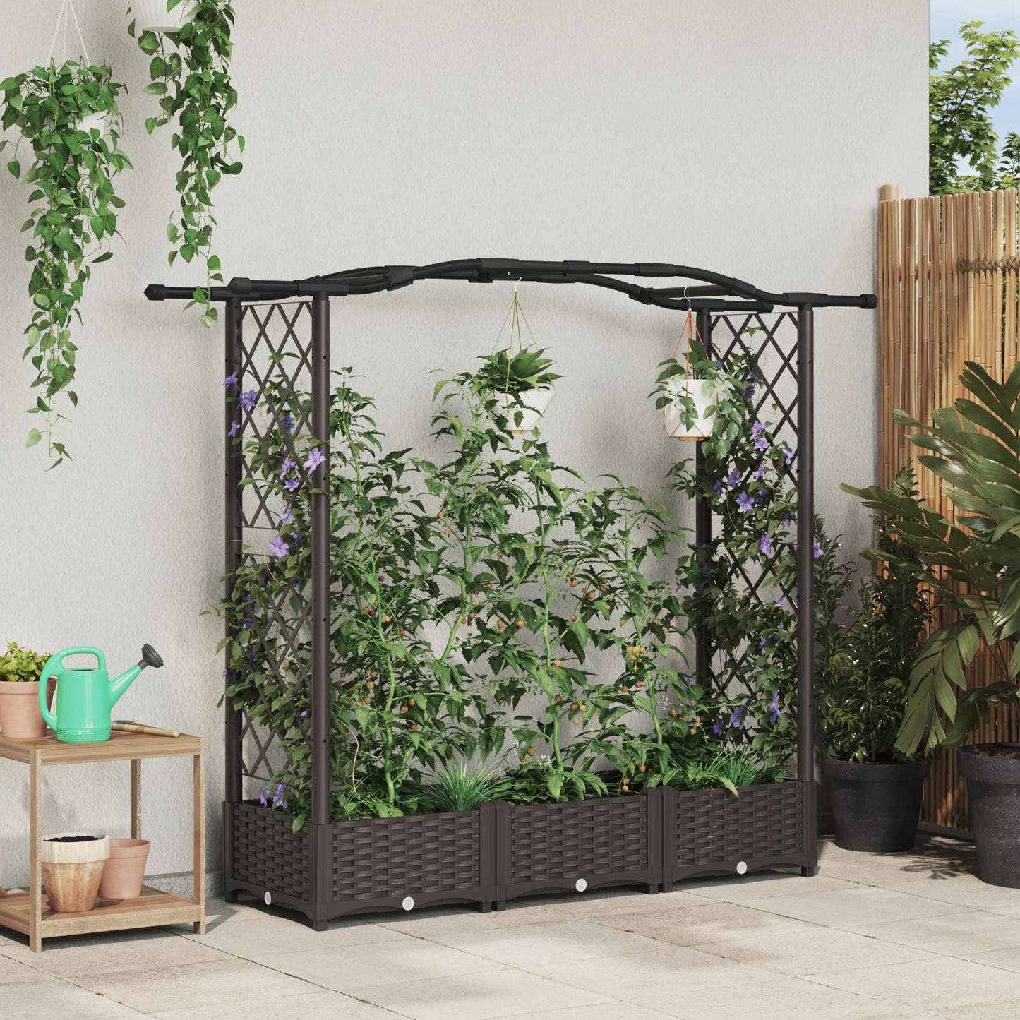 Raised Bed with Trellis and Roof Brown 169 x 40 x 123 cm PP