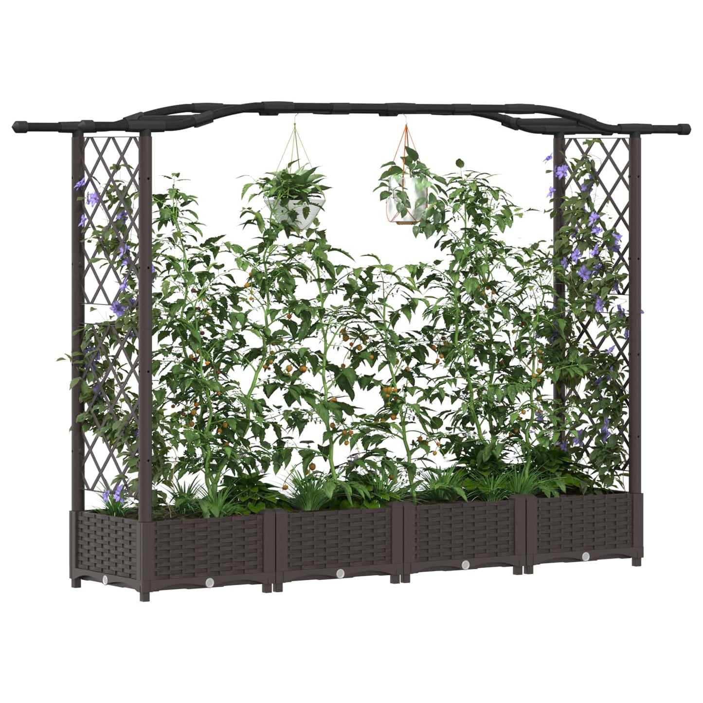 Raised Bed with Trellis and Roof Brown 207 x 40 x 123 cm PP