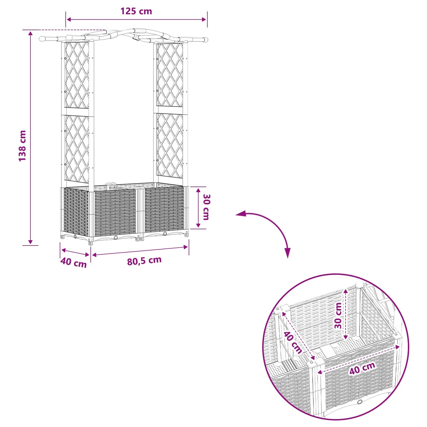 Raised Bed with Trellis and Roof Brown 125 x 40 x 138 cm PP