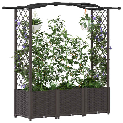 Raised Bed with Trellis and Roof Brown 164 x 40 x 138 cm PP